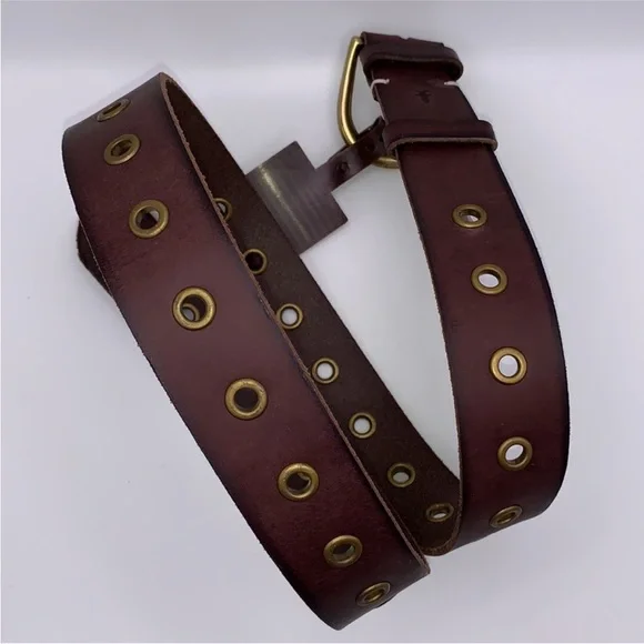 NWT FRYE Grommet Brown Leather Belt 
(Brown Leather and Metal) - Picture 3 of 15